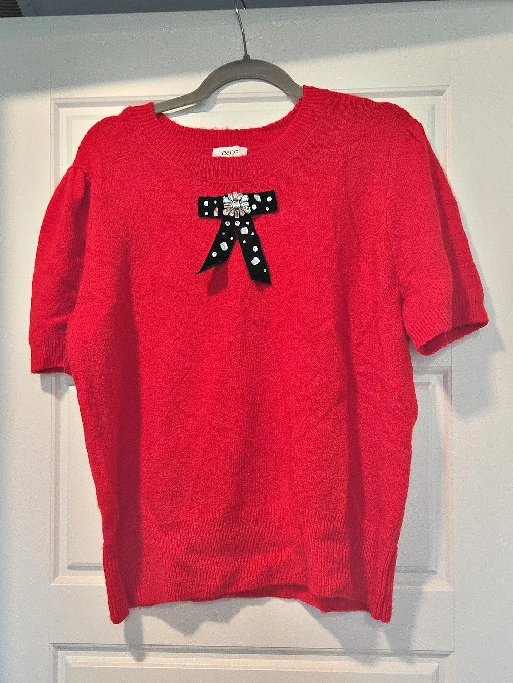 cece Embellished Bow Top Red & Black XL